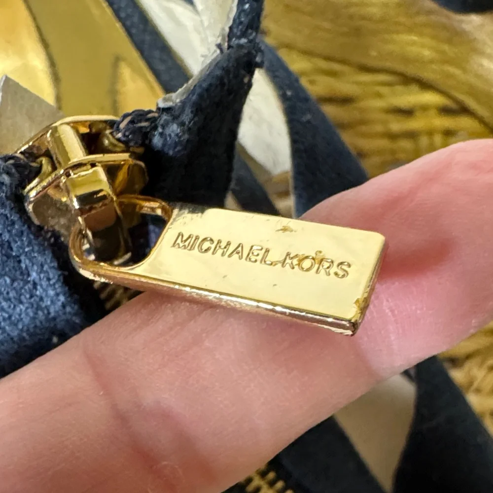 Michael Kors‎ Navy Canvas Espadrille Wedge Sandals Gold Zip Size 9.5